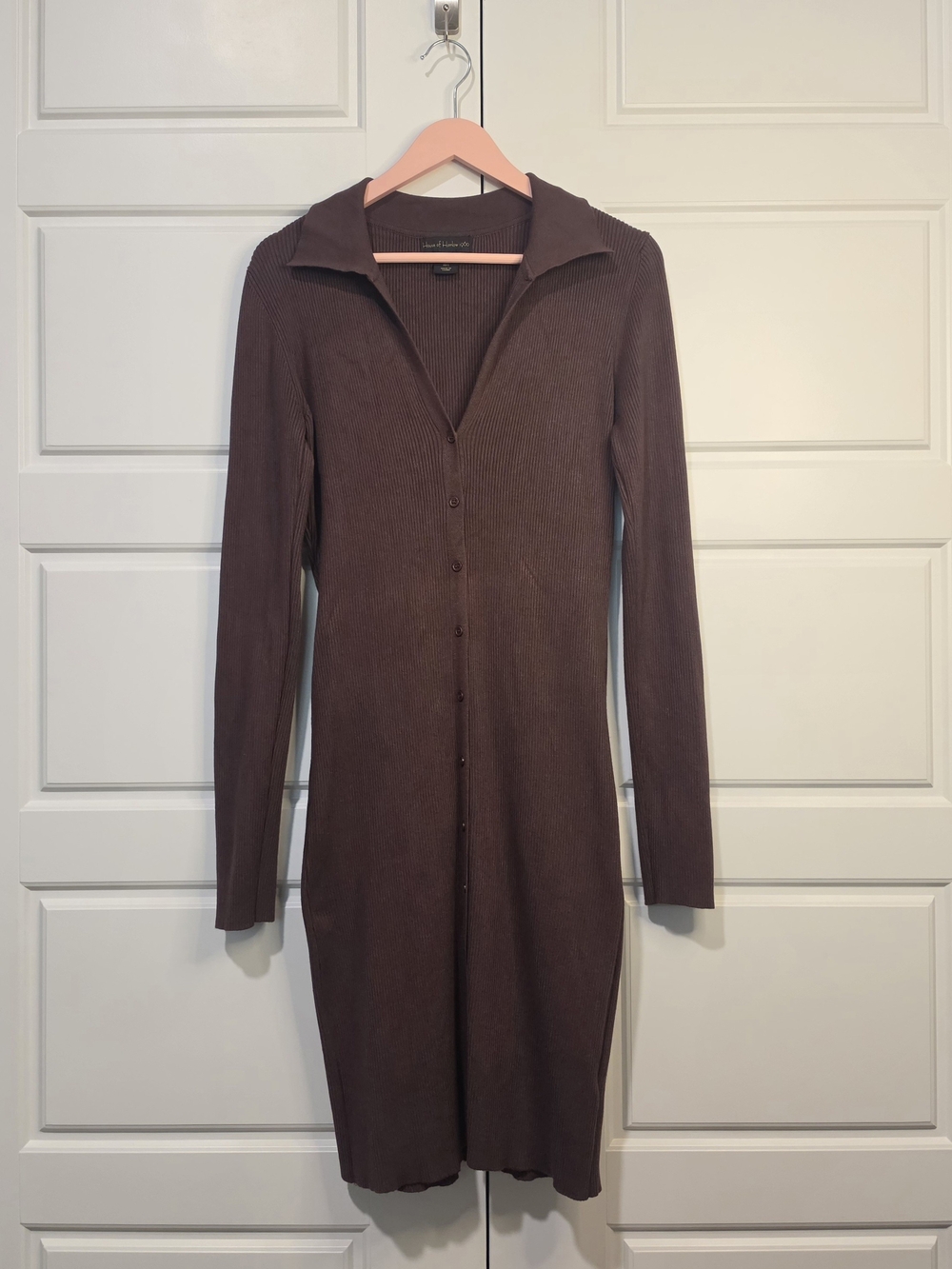 House of Harlow 1960 Ribbed Polo Midi Dress Brown size Large